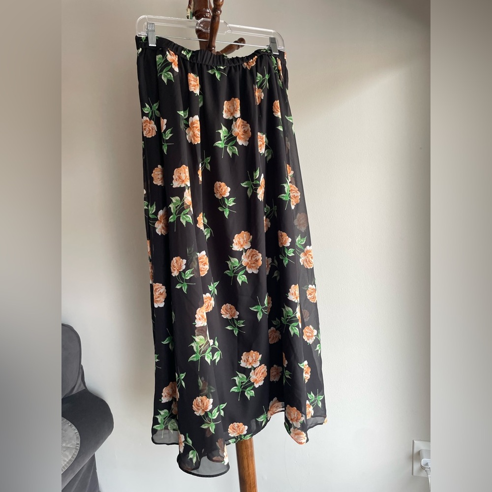 Old Navy Black Floral A-Line Skirt